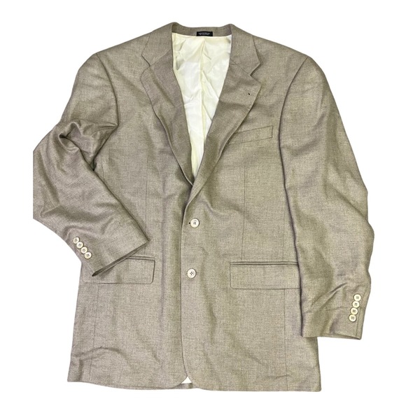 Oscar de la Renta Mens Blazer Wool Beige Tweed Two Button Sport‎ Coat Size 44